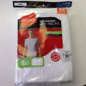 Hanes Men's 3pk Tagless Vneck Shirts Medium
